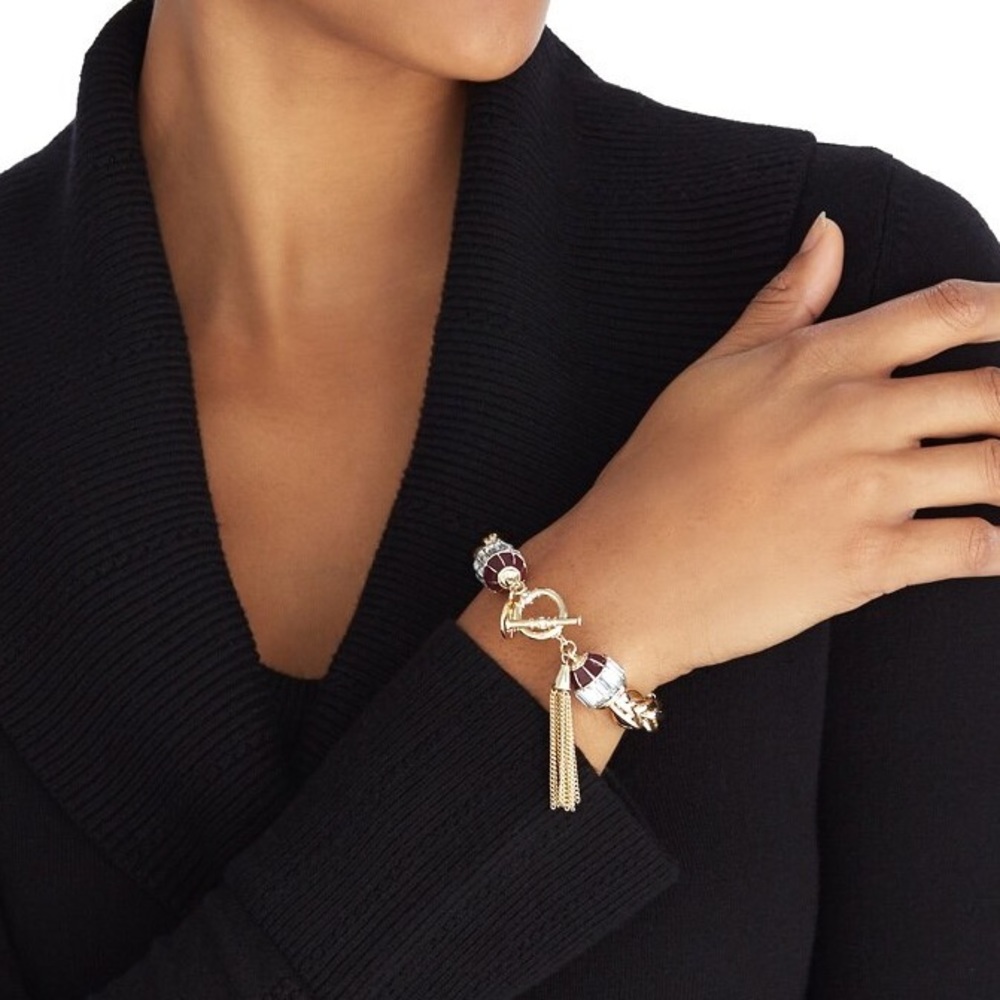 WHBM BURGUNDY CRYSTAL TASSEL TOGGLE BRACELET - Picture 2 of 5